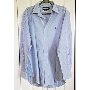 Ralph Lauren Shirt Men's 16 Classic Fit Blue White Long Sleeve‎ Cotton 34/35